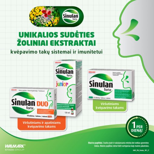 Kvėpavimo takams ir imunitetui SINULAN FORTE, 15 tab. | Mano Vaistinė