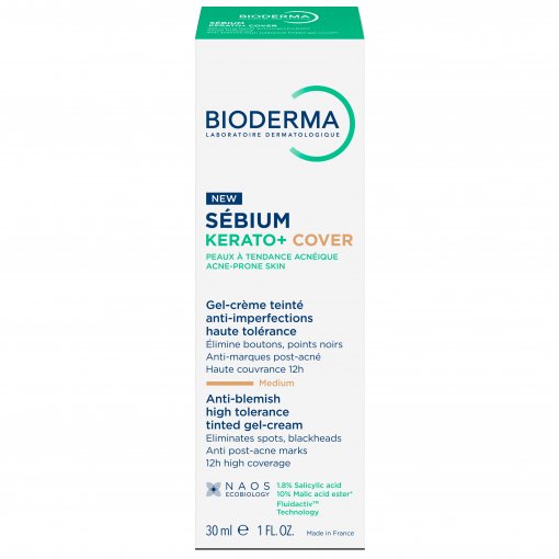Aukštos tolerancijos Gelis-kremas mažinantis spuogus, inkštirus, randelius BIODERMA SEBIUM KERATO+ COVER, 30 ml | Mano Vaistinė