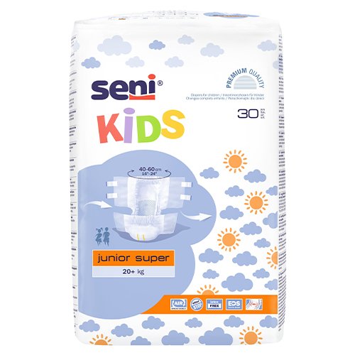 Sauskelnės vaikams Seni Kids Junior Super (Premium) 20+kg sauskelnės vaikams N30  | Mano Vaistinė
