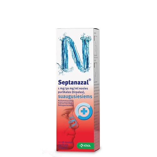 Purškalas užsikimšusiai nosiai suaugusiems, nuo paburkimo Septanazal nosies purškalas suaugusiems 1 mg + 50 mg / ml, 10 ml  | Mano Vaistinė