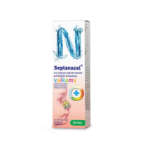 Preparatas nosiai Septanazal nosies purškalas vaikams 0.5 mg + 50mg / ml, 10 ml | Mano Vaistinė