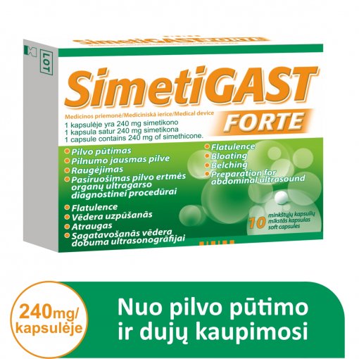 Maisto papildas virškinimui Simetigast Forte 240 mg kapsulės, N10 | Mano Vaistinė