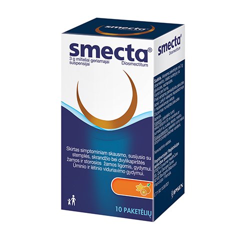 Viduriavimą mažinantis vaistas Smecta 3 g milteliai geriamajai suspensijai, N10 | Mano Vaistinė