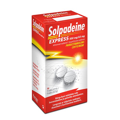 Solpadeine Express 500 mg/65 mg šnypščiosios tabletės, N16 | Mano Vaistinė