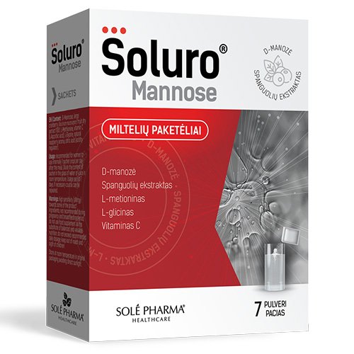 Aviečių skonio Paketėliai SOLURO MANNOSE, 7 vnt. | Mano Vaistinė