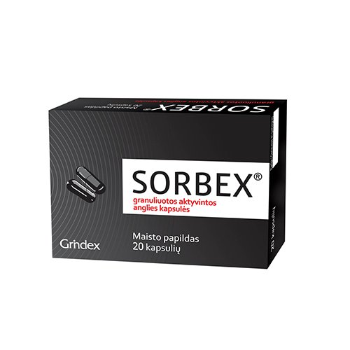 sorbex granuliuotos aktyvintos anglies kapsules 396 mg n20 2
