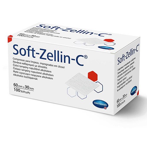 Spiritinės servetėlės Soft-Zellin-C  60mm x 30 mm, 100 vnt  | Mano Vaistinė