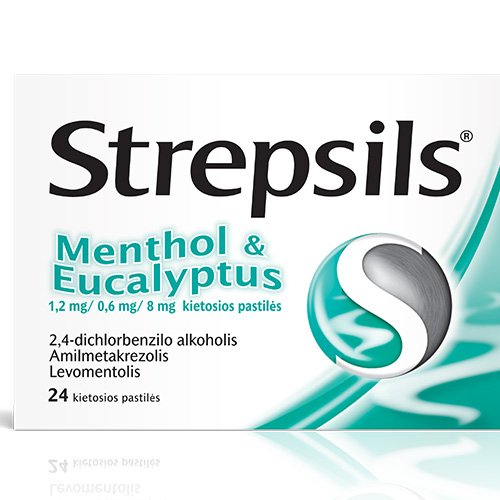 Vaistas nuo gerklės skausmo Strepsils pastilės su mentoliu ir eukaliptu, N24 | Mano Vaistinė