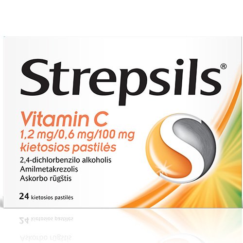Vaistas nuo gerklės skausmo Strepsils100 mg su vitaminu C, N24 | Mano Vaistinė