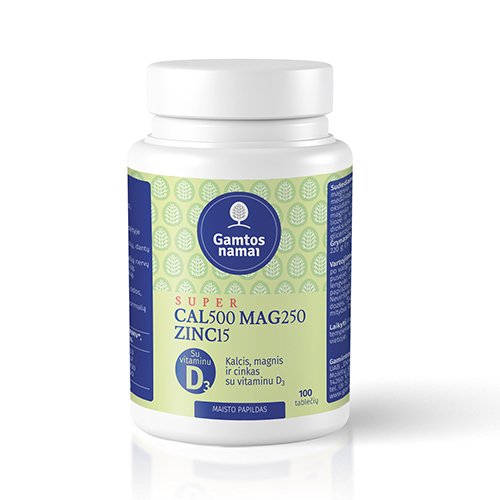Kalcio preparatas Super Cal 500, Mag 250, Zinc 15 tabletės, N100 | Mano Vaistinė