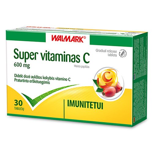 Didelė dozė vitamino C vienoje tabletėje Super vitaminas C, 600 mg tabletės, N30 | Mano Vaistinė