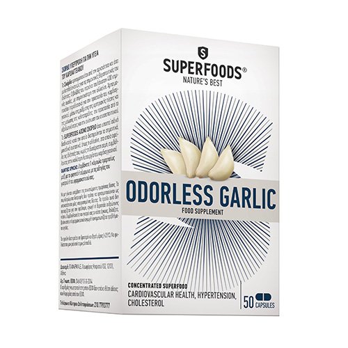 Maisto papildas Kraujotakai ir cholesteroliui SUPERFOODS ODORLESS GARLIC (ČESNAKAS), 50 kaps. | Mano Vaistinė