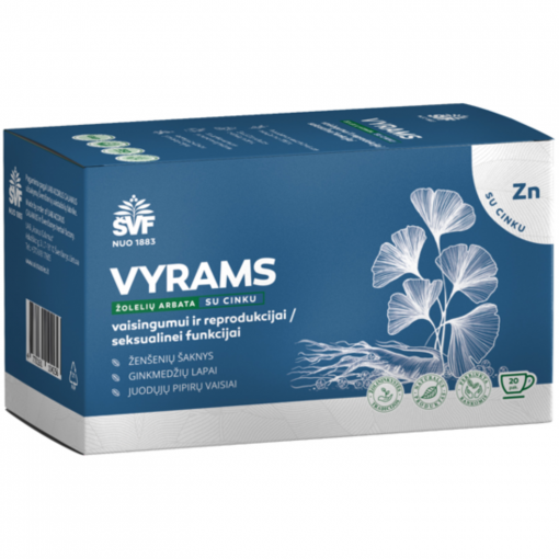 Žalioji arbata, dilgėlės, imbieras, kininis ženšenis, ginkmedis, juodieji pipirai, cinkas Žolelės meilei ir vaisingumui ŠVF VYRAMS, 20 pak. po 2 g | Mano Vaistinė