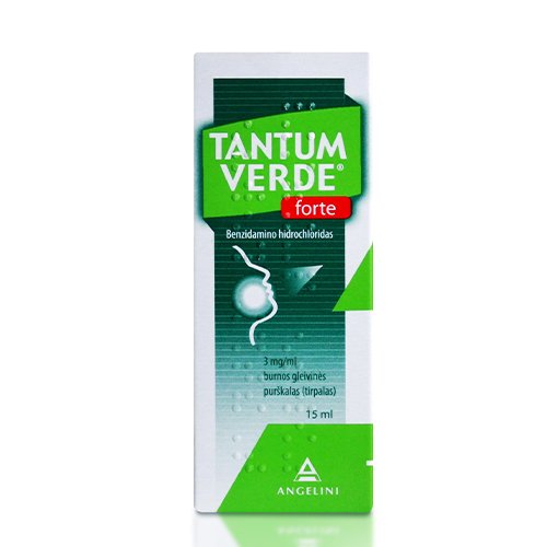 Vaistas burnos ertmės ligoms Tantum Verde forte 3 mg/ml purškalas, 15 ml | Mano Vaistinė