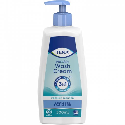 Švelniai valo, drėkina ir saugo net itin gležną odą Prausiamasis kremas TENA WASH CREAM, 500 ml | Mano Vaistinė