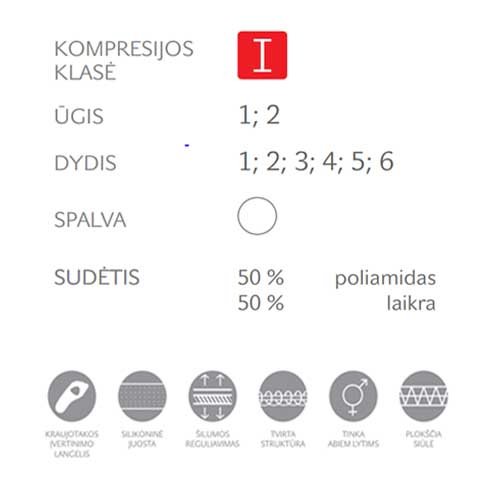 Kompresinės kojinės Tonus Elast Hospital 0403 1 dydis (2 ūgis) kompresinės kojinės iki kirkšnies baltos spalvos | Mano Vaistinė