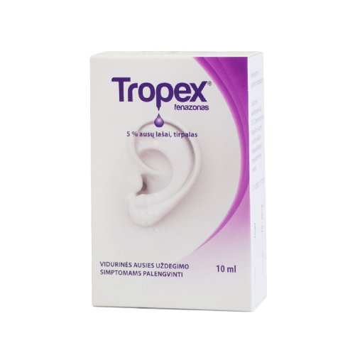 Vaistas ausims Tropex 5 % ausų lašai, tirpalas, 10 ml | Mano Vaistinė
