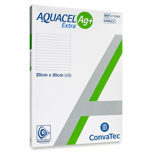 Tvarstis žaizdoms Tvarstis Aquacel AG+ Extra, antimikrobinis, 20 x 30 cm, N5 (413569) | Mano Vaistinė