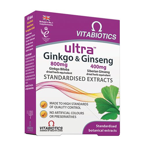 Augalinių ekstraktų derinys Energijai, atminčiai ir kraujotakai ULTRA GINKGO & GINSENG, 60 tab. | Mano Vaistinė