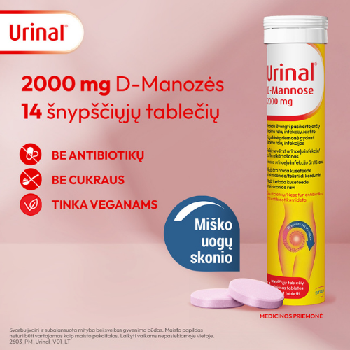 Padeda išvengti pasikartojančių šlapimo takų infekcijų Šlapimo sistemai URINAL D-MANNOSE 2000mg, 14 šnypščiųjų tablečių | Mano Vaistinė Padeda išvengti pasikartojančių šlapimo takų infekcijų Šlapimo sistemai URINAL D-MANNOSE 2000mg, 14 šnypščiųjų tablečių | Mano Vaistinė