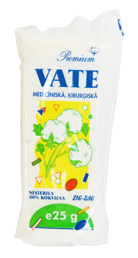 Vatos produktas Mediteks Premium medicininė, chirurginė, zigzaginė vata, 25 g | Mano Vaistinė