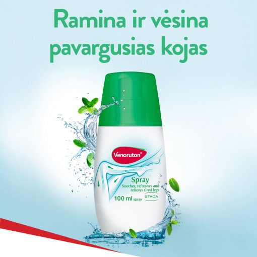 Ramina, gaivina ir atpalaiduoja pavargusias kojas Pavargusioms kojoms VENORUTON SPRAY, 100 ml | Mano Vaistinė