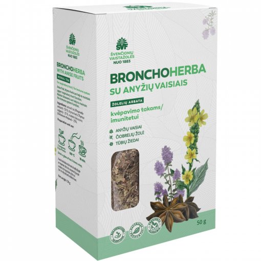 Kvėpavimo takams, imunitetui Žolelių arbata su anyžių vaisiais ŠVF BRONCHOHERBA, 50 g | Mano Vaistinė
