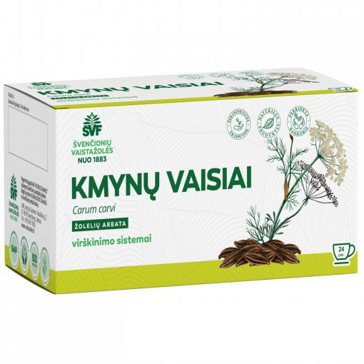 Gali padėti palaikyti virškinimo sistemos funkciją, mažinti vidurių pūtimą Žolelių arbata ŠVF KMYNŲ VAISIAI, 1,5 g. 24 vnt. | Mano Vaistinė