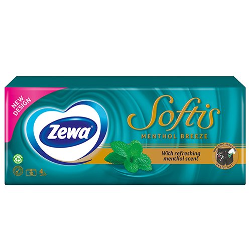 Nosinės, servetėlės Popierinės nosinaitės ZEWA MENTHOL BREEZE, 4 sluoksniai, 10 x 9 vnt. | Mano Vaistinė