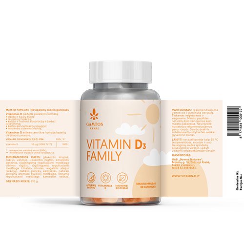 Vitaminas D3 Family guminukai N60 | Mano Vaistinė