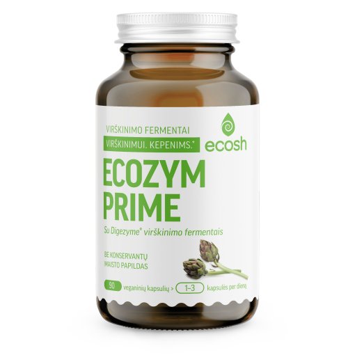 Kompleksą sudaro penki skirtingi aktyvūs fermentai Virškinimo fermentai ECOSH ECOZYM PRIME, 90 kaps. | Mano Vaistinė