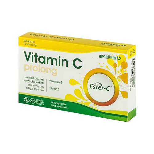 Maisto papildas su prailginto veikimo vitaminu C Vitamin C prolong, 40 kapsulių | Mano Vaistinė