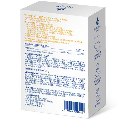 Vitaminas C 500 mg, GAMTOS NAMAI, 40 kramtomųjų tablečių | Mano Vaistinė