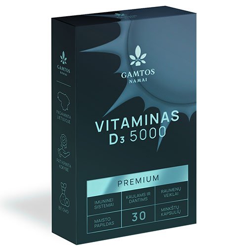Vitaminas D3 5000 Premium kapsulės N30 | Mano Vaistinė