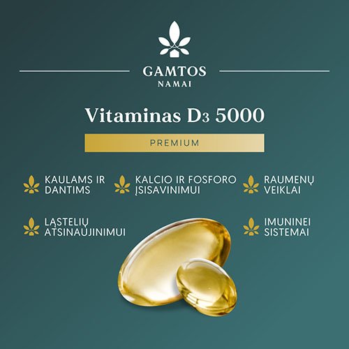 Vitaminas D3 5000 Premium kapsulės N30 | Mano Vaistinė