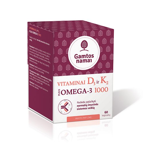 Vitaminas D3 ir K2 PLIUS OMEGA-3 1000 kapsulės N60 | Mano Vaistinė