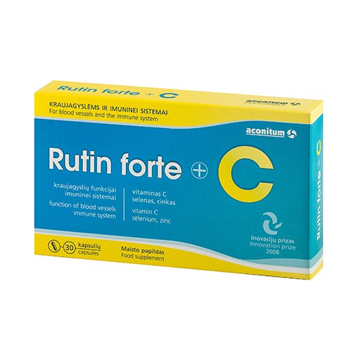Vitamino C preparatas kraujagyslėms ir imuninei sistemai Rutin forte kapsulės, N30 | Mano Vaistinė