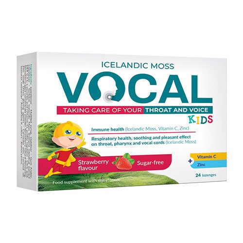 Kvėpavimo ir imuninei sistemai  VOCAL Kids braškių skonio pastilės N24 | Mano Vaistinė