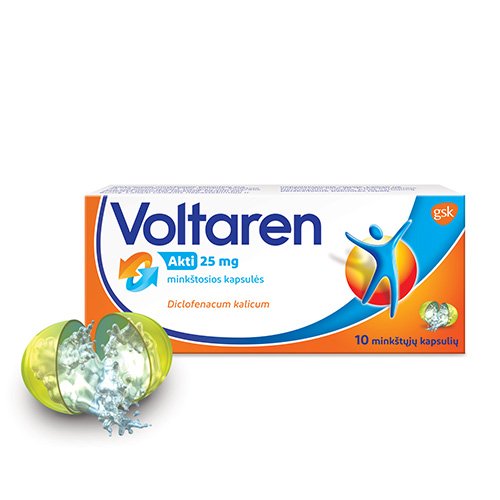 Vaistas nuo skausmo Voltaren Akti 25 mg minkštosios kapsulės, N10 | Mano Vaistinė