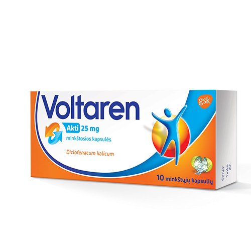 Vaistas nuo skausmo Voltaren Akti 25 mg minkštosios kapsulės, N10 | Mano Vaistinė