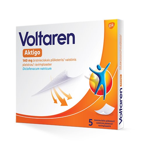 Sąnarių skausmo malšinimo priemonė Voltaren Aktigo 140 mg medicinis pleistras N5 | Mano Vaistinė