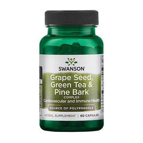 Maisto papildas, antioksidantas Swanson Vynuogių sėklų, žaliosios arbatos, pušies žievės kompleksas N60 | Mano Vaistinė