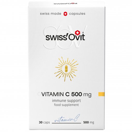 Be glitimo, be laktozės, tinkantis veganams Vitaminas C SWISSOVIT, 500 mg, 30 kapsulių | Mano Vaistinė