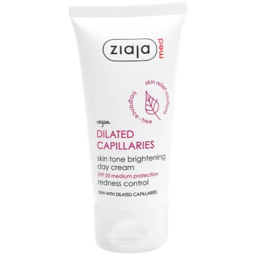 Linkusiai į paraudimą ir sudirgimą Šviesinantis dieninis kremas ZIAJA MED DILATED CAPILLARIES SPF20, 50 ml | Mano Vaistinė