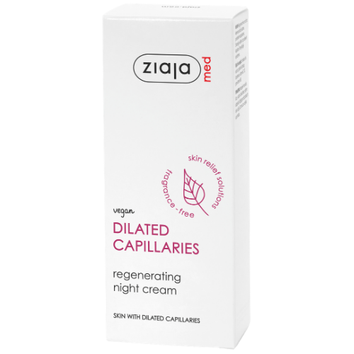 Sumažina išsiplėtusių kapiliarų matomumą Regeneruojantis naktinis veido kremas ZIAJA MED DILATED CAPILLARIES,  50 ml | Mano Vaistinė