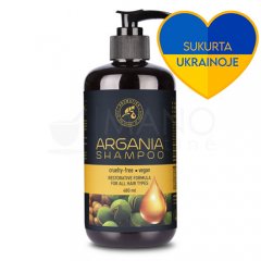 Argano šampūnas su argano aliejumi moterims, visų tipų plaukams AROMATIKA, 480 ml