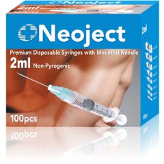 Švirkštai su adata Neoject ST 2 ml, užspaudžiami 23G, N100