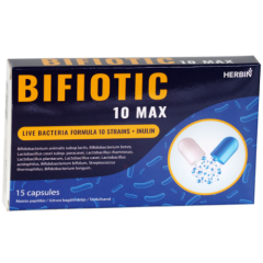  Gyvybingų bakterijų kompleksas su inulinu BIFIOTIC 10 MAX,  15 kapsulių