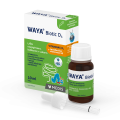 WAYA gerosios bakterijos vaikams BIOTIC D3, neutralaus skonio, 10 ml+pipetė