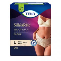 TENA Silhouette Crème Plus – kreminės spalvos kelnaitės šlapimo nelaikymui, L dydis, 10 vnt.